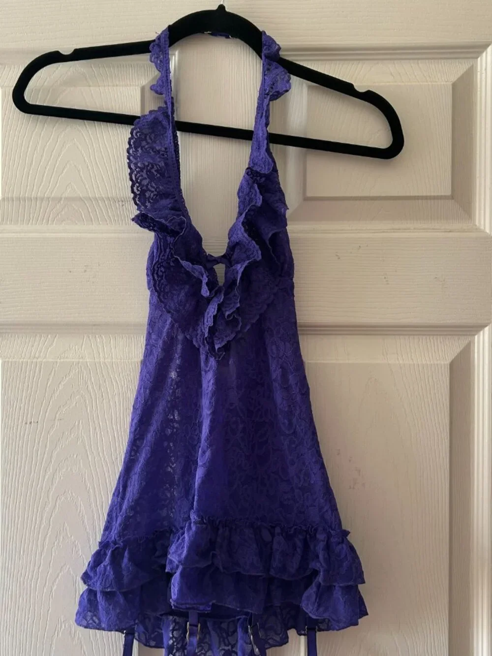 Victorias Secret The Lacie Sheer Lace Halter Babydoll Lingerie Purple Size Small